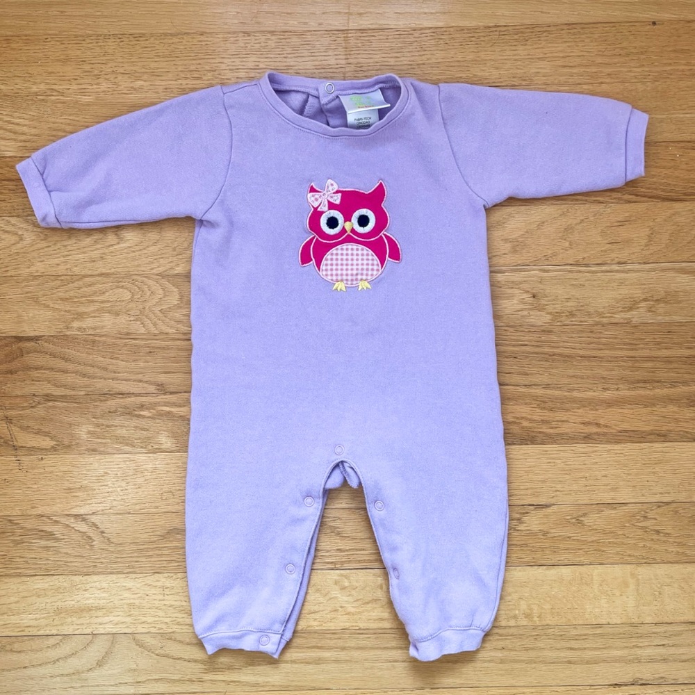 EUC Girls Super Soft Fleece Owl Embroidered Appliqué Sweatshirt Jumpsuit